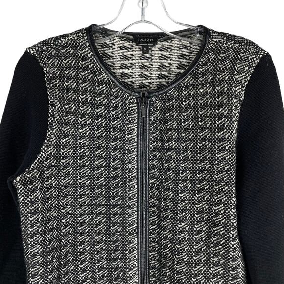 Talbots Merino Wool Knit Zip Jacket Black Cream Size S - Picture 3 of 7